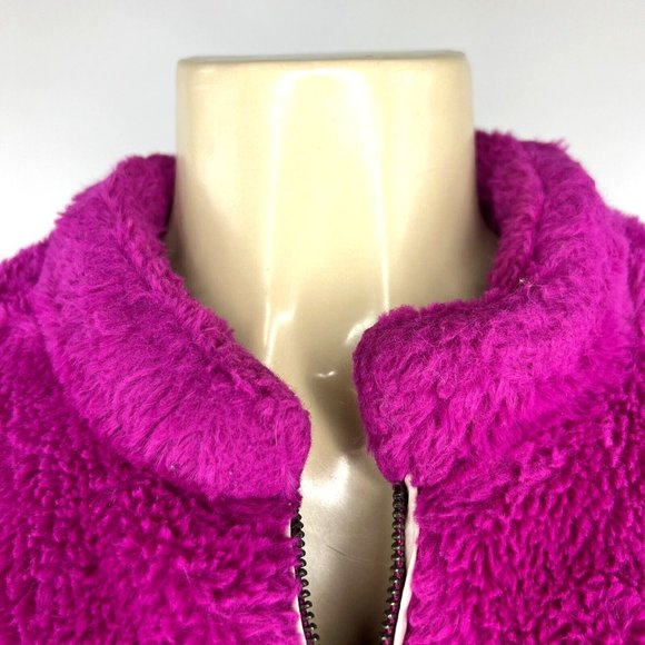 Banana Republic Faux Fur Bomber Jacket Size S Fuchsia Pink Teddy Coat Full Zip - Picture 4 of 11